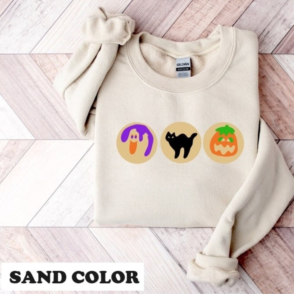Halloween Sugar Cookie Sweatshirt Spooky Season Cat Pumpkin Boo Ghost Crewneck